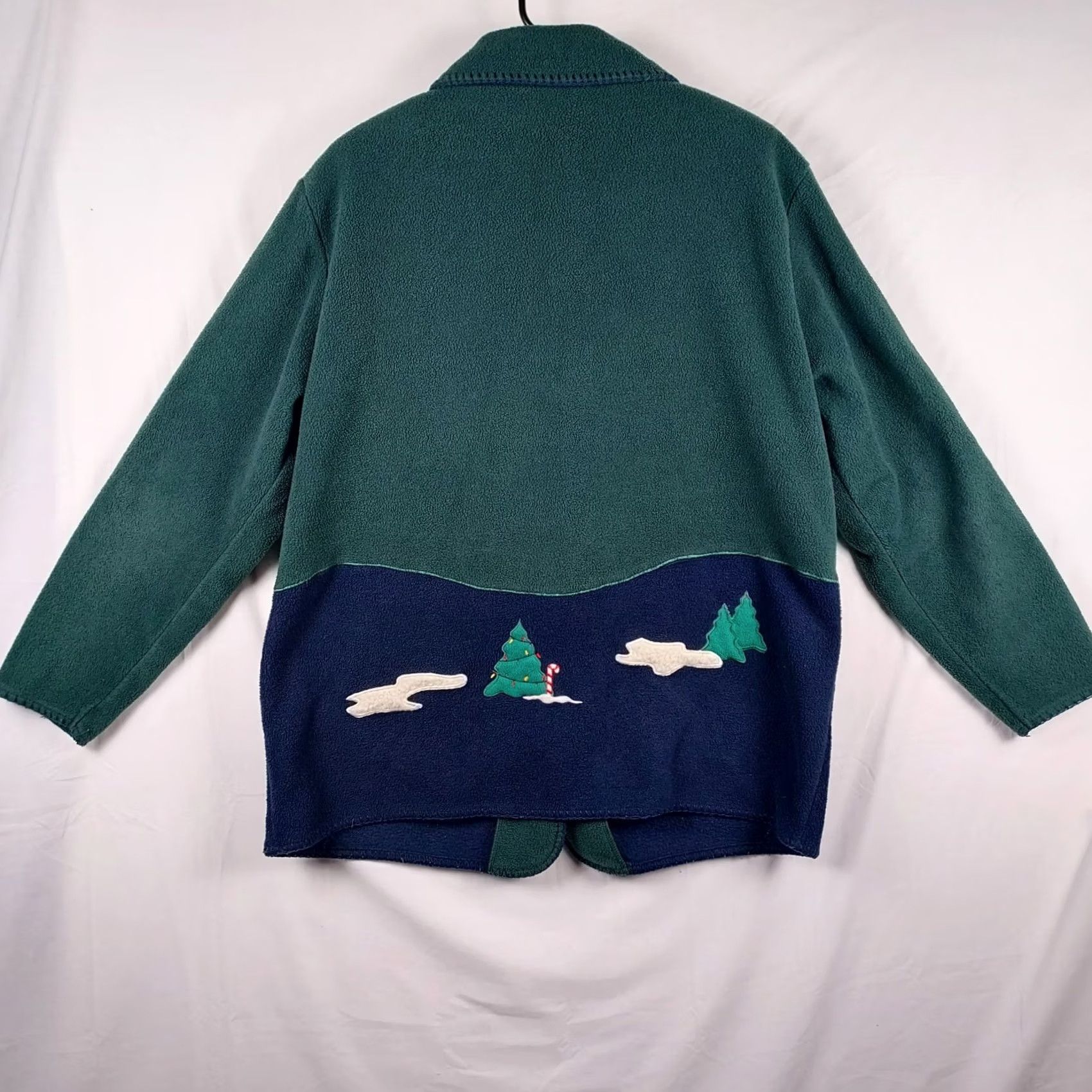 Vintage Karen Scott Christmas Fleece Jacket Women’s M Green Embroidered Cabin Tree Cardigan Sweater Holiday Winter Womens Size M / US 6-8 / IT 42-44 - 2 Thumbnail