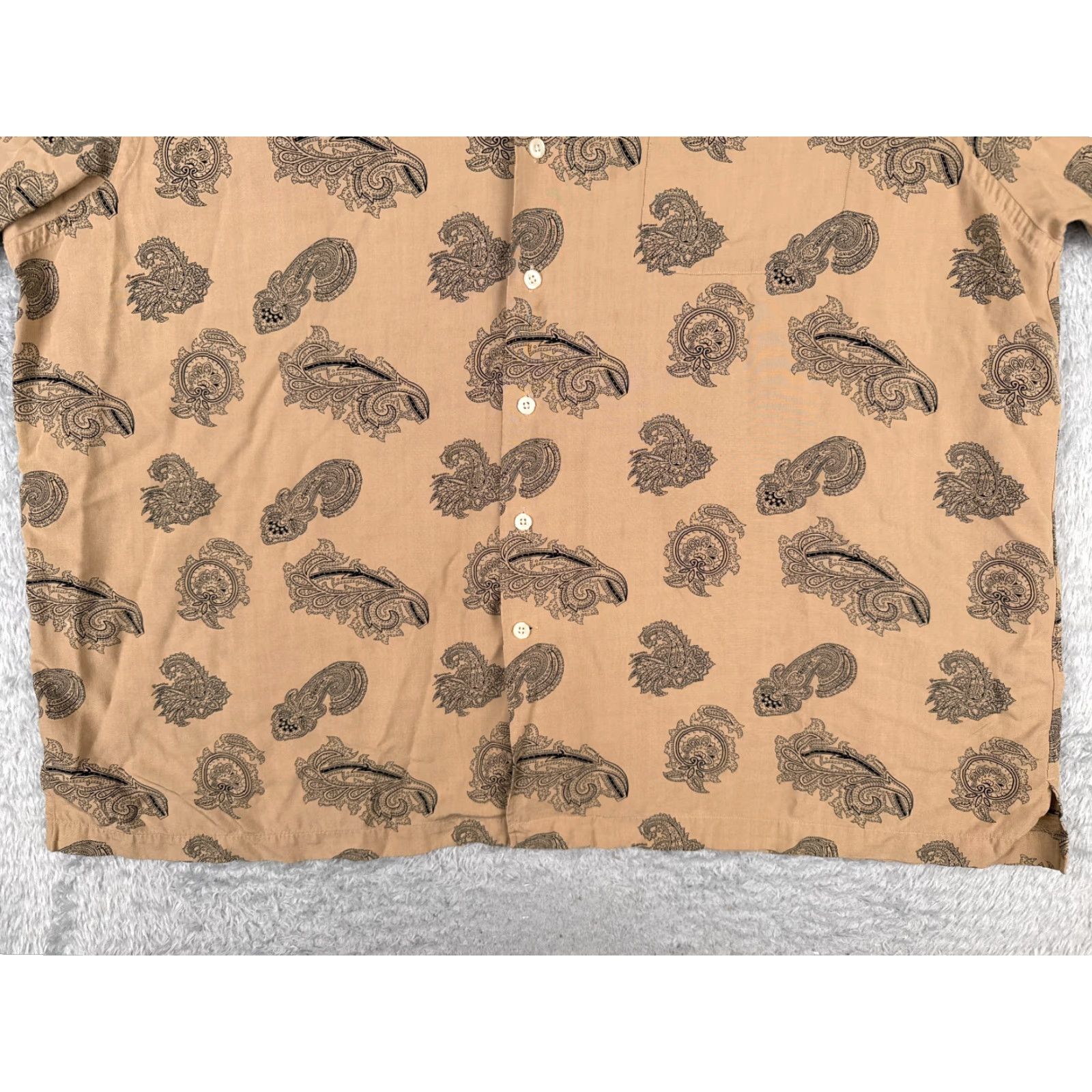 Tasso Elba Tasso Elba Shirt Mens 2XL Beige Paisley All Over Print Button-Up Silk Blend Size US XXL / EU 58 / 5 - 7 Thumbnail