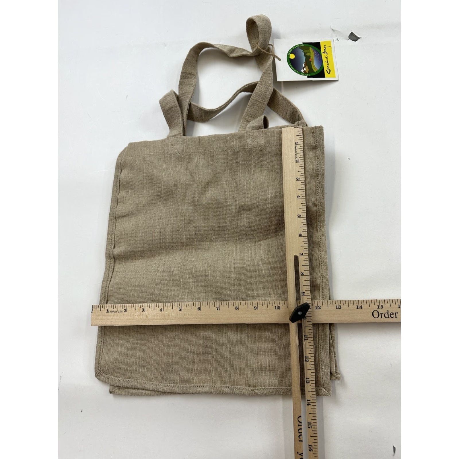 Vintage Stardust Bags Tote Bag Square Medium Jute Beige Natural Plant Fiber Zero Plastic Women Handbag - Pattern Solid - Stardust Bags - Nature Theme Size ONE SIZE - 4 Thumbnail