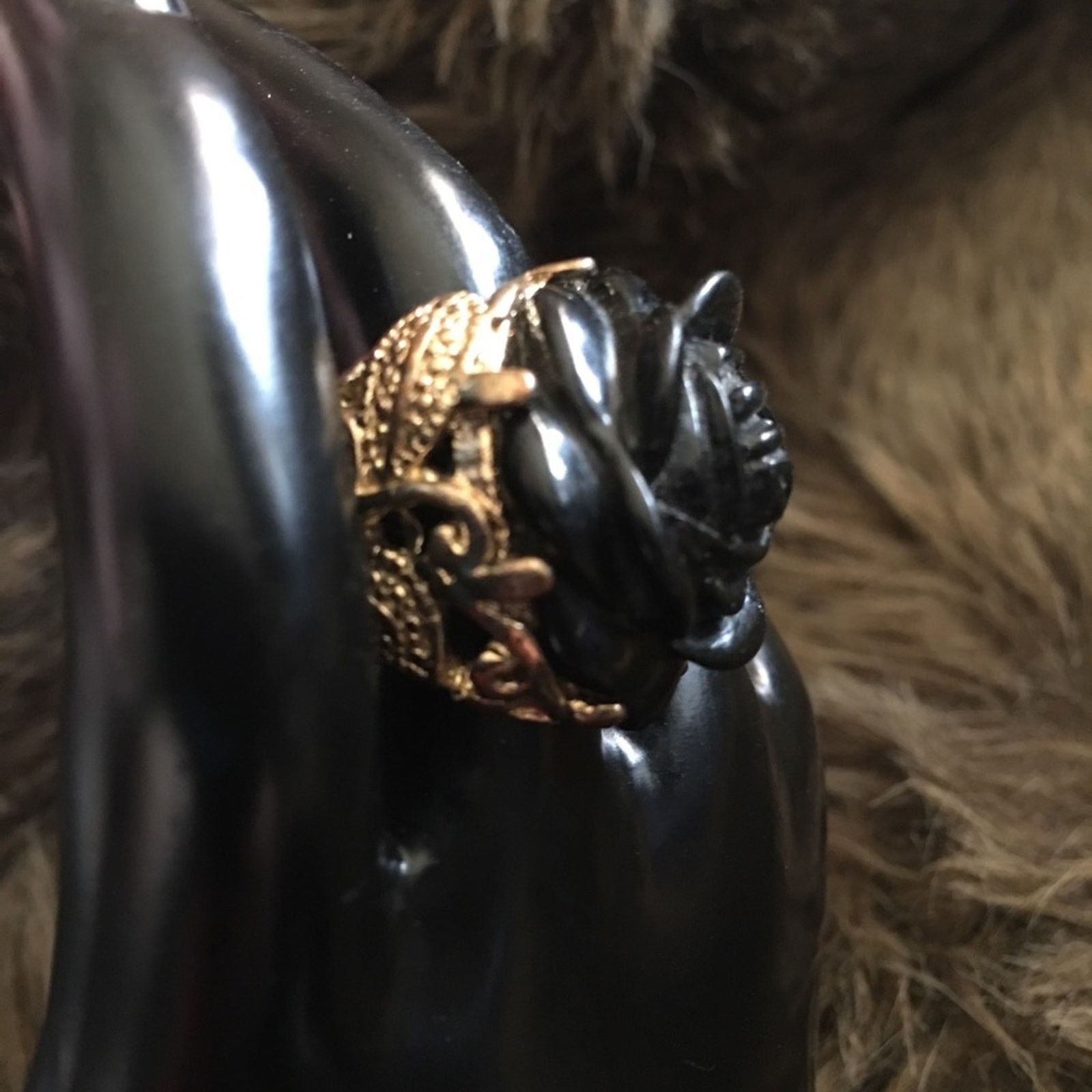 Vintage Vintage 80s black rose antique gold filigree ring Size ONE SIZE - 3 Thumbnail