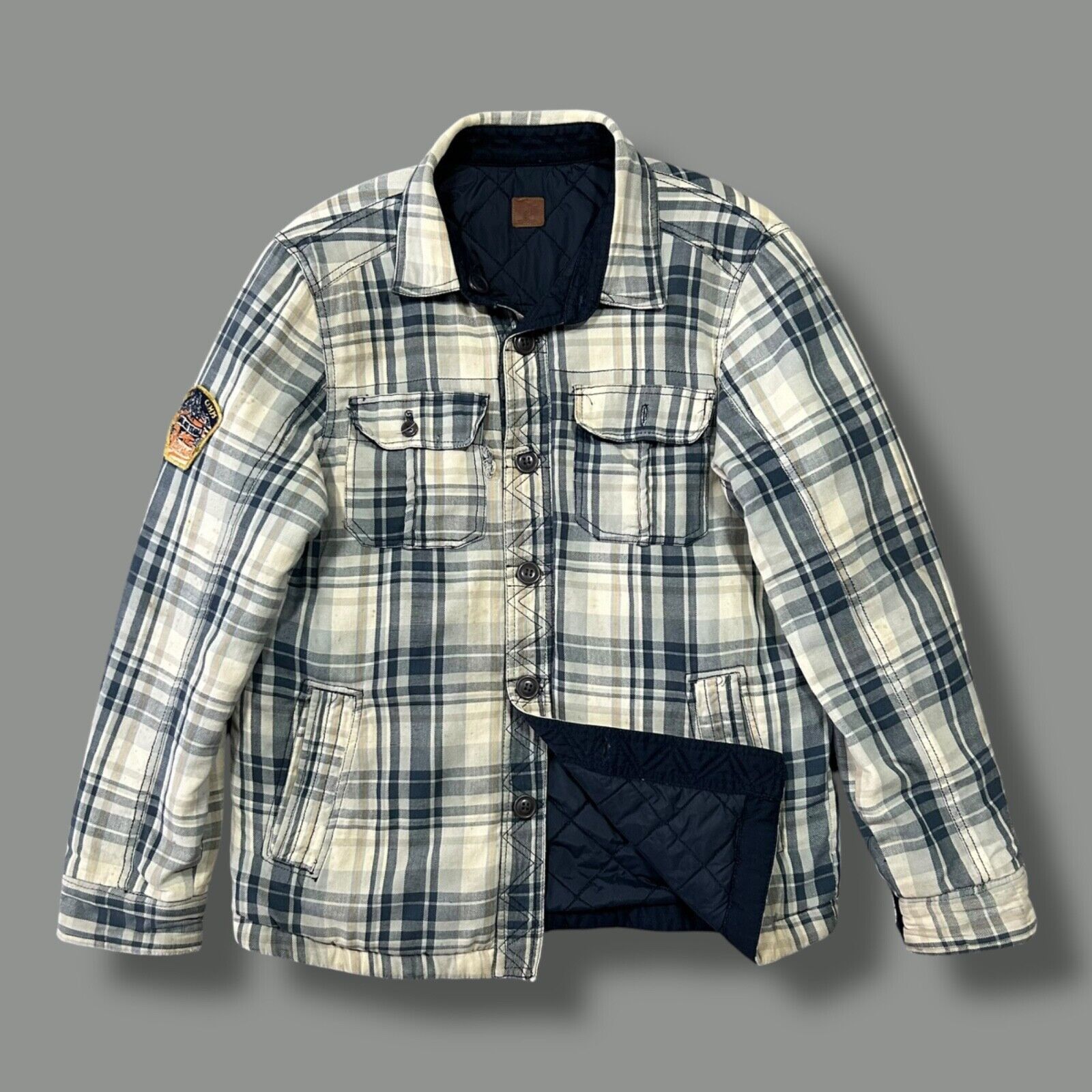 Vintage Thrashed Flannel Jacket Quilt Lined Button Up Plaid y2k Size US L / EU 52-54 / 3 - 1 Thumbnail