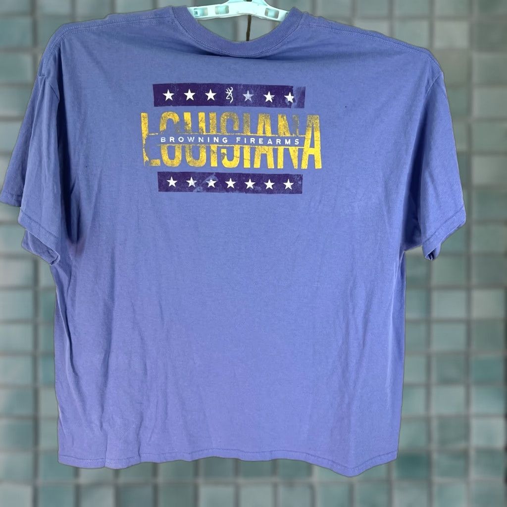 Vintage Browning Firearms Louisianan T Shirt Mens 2XL Purple Short Sleeve Graphic Shirt Mens 2XL Purple Browning Guns Louisianan Graphic Size US XXL / EU 58 / 5 - 1 Thumbnail
