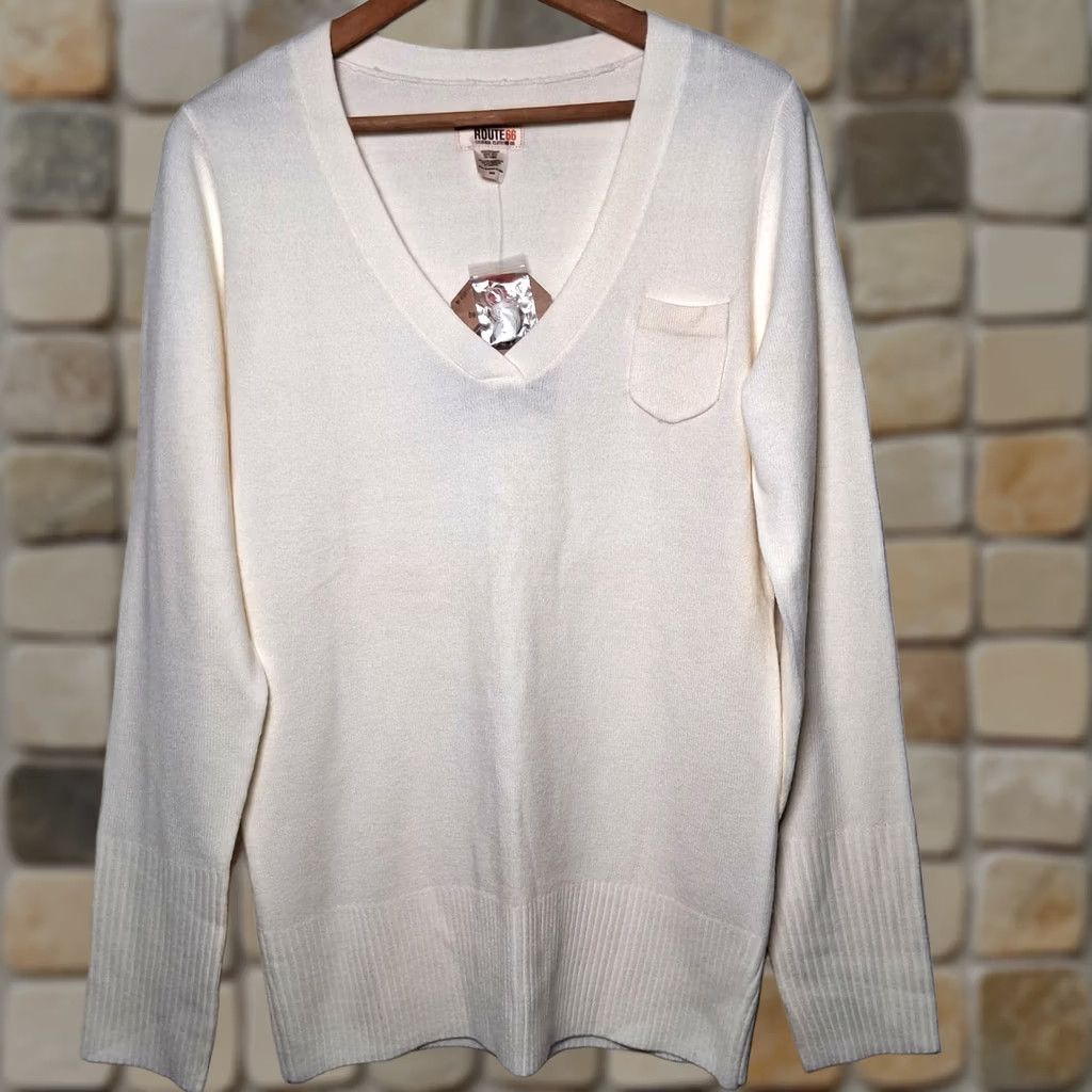 Route 66 Route 66 Sweater Women M Cream V Neck Y2K Retro Cozy Knit Pullover Size M / US 6-8 / IT 42-44 - 1 Thumbnail