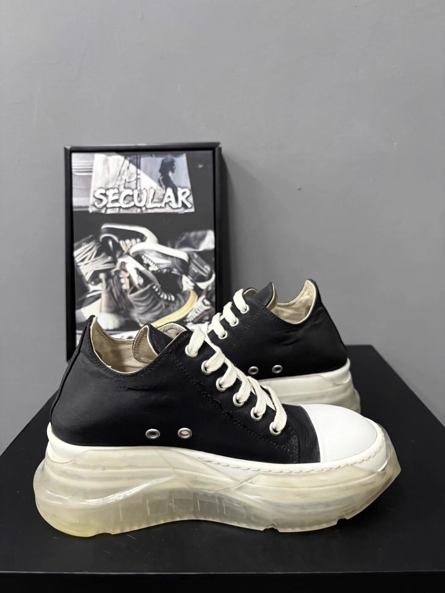 Rick Owens Rick Owens Satin Black White Crystal Sole Ramones K34 Size US 6 / IT 36 - 6 Thumbnail