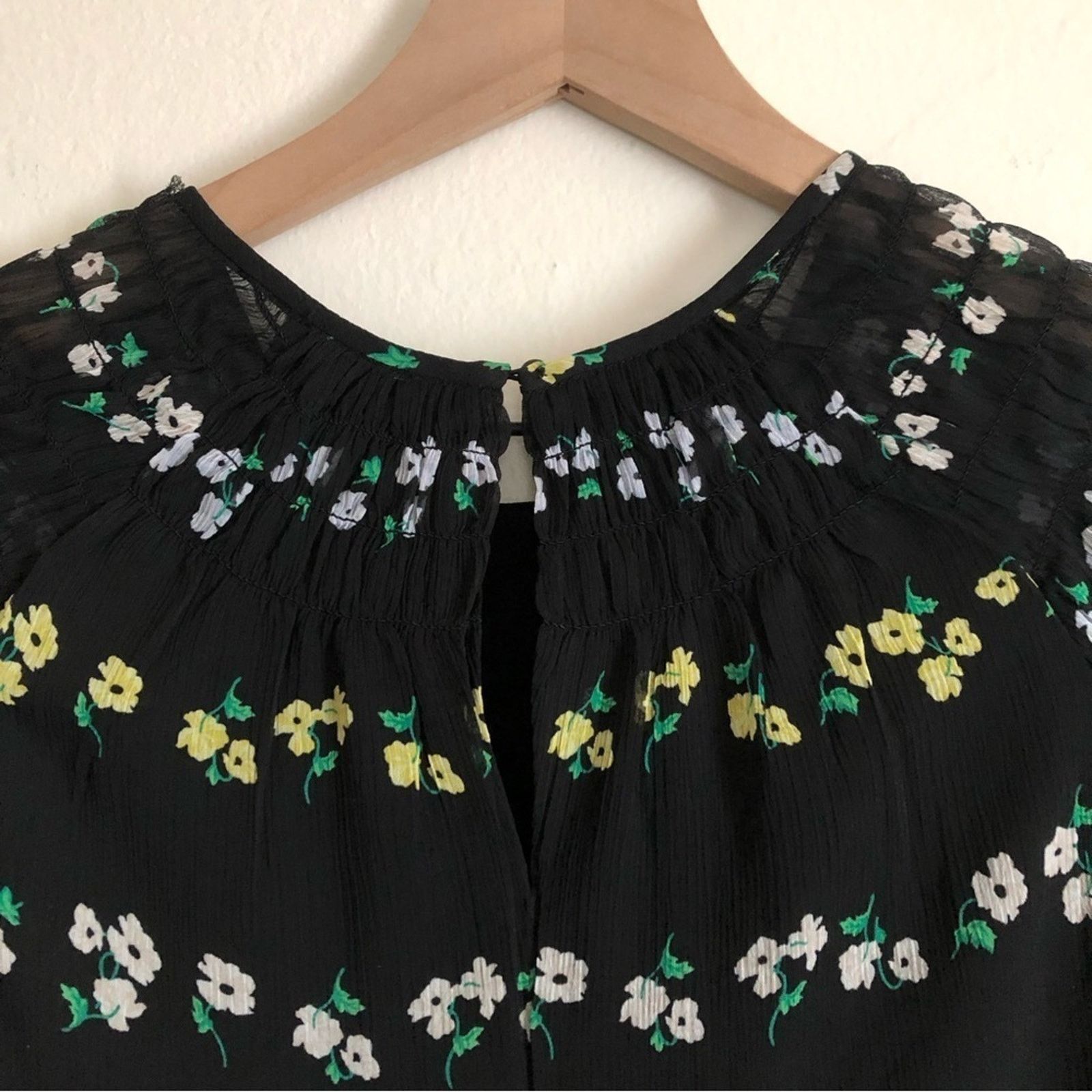 Ann Taylor Ann Taylor Black Floral Short Bell Sleeves Mini Swing Dress Size S / US 4 / IT 40 - 8 Thumbnail