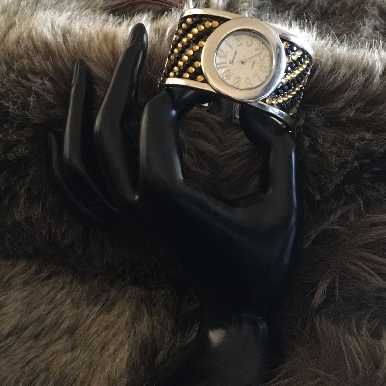 Jewelry Geneva Platinum black & gold rhinestone cuff watch Size ONE SIZE - 2 Thumbnail