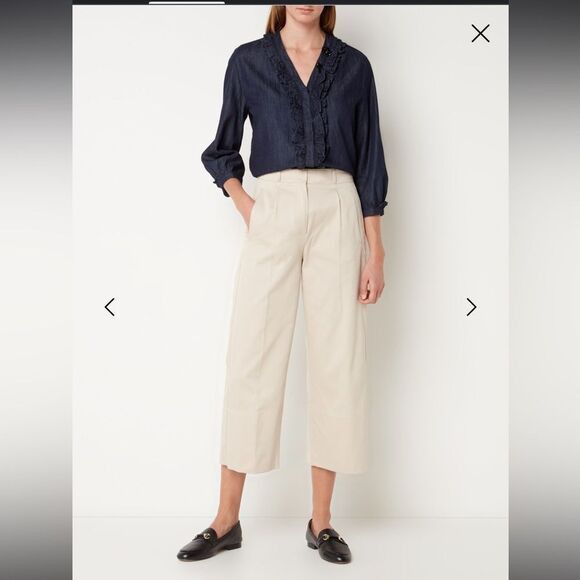 Max Mara S Maxmara beige pleated wide leg crop pants 4 small Size 27" / US 4 / IT 40 - 14 Thumbnail