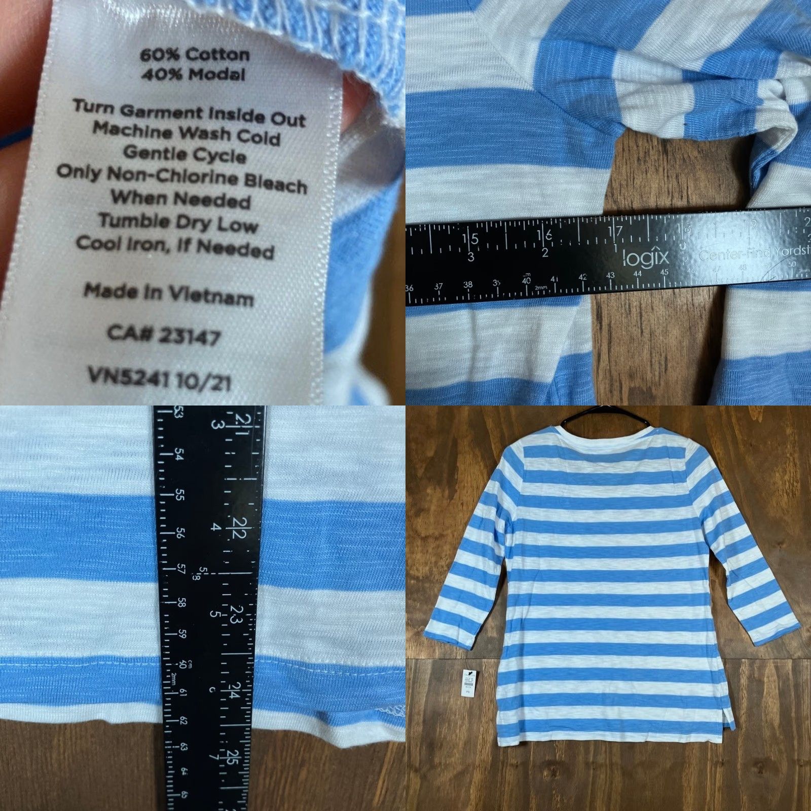 Talbots Talbots Blouse Shirt Striped Blue White 3/4 Sleeve Cotton Blend PS Petite Womens Casual Workwear Size S / US 4 / IT 40 - 8 Thumbnail