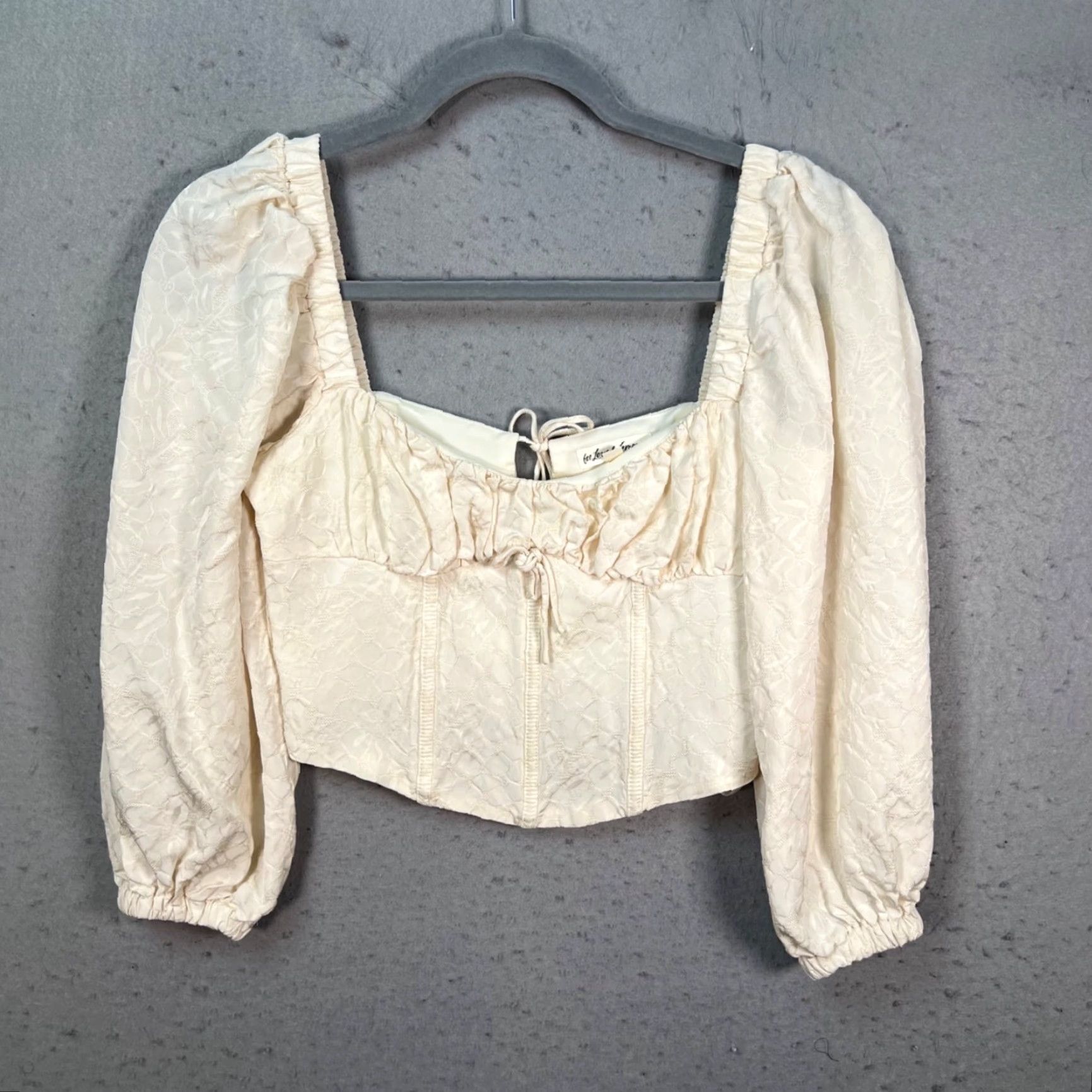 For Love & Lemons For Love & Lemons Blouse Womens Small Cream Puff Sleeve Crop Top Lace Design Size S / US 4 / IT 40 - 2 Thumbnail
