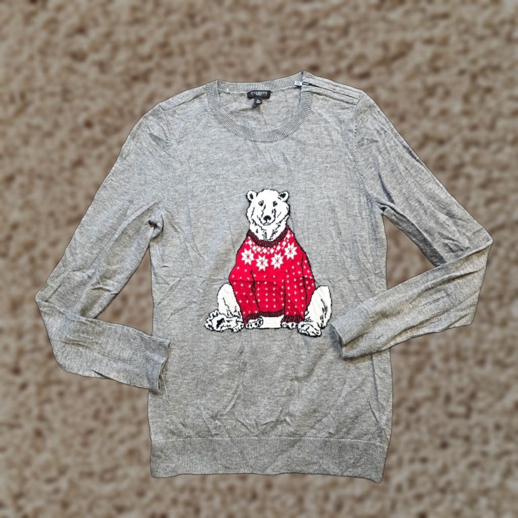 Talbots Talbots Sweater Top Women Small Petite Gray Polar Bear Fair Isle Casual Holiday Size S / US 4 / IT 40 - 1 Thumbnail