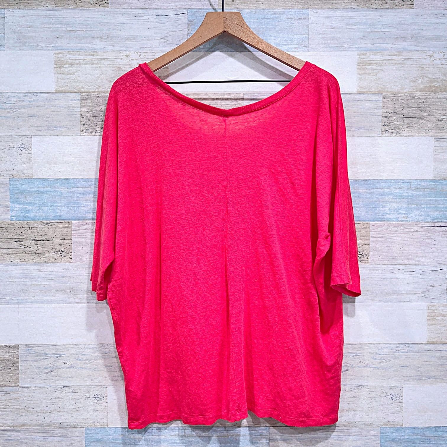 Eileen Fisher Eileen Fisher Linen V Neck Dolman Sleeve Top Pink Relaxed L Size L / US 10 / IT 46 - 4 Thumbnail
