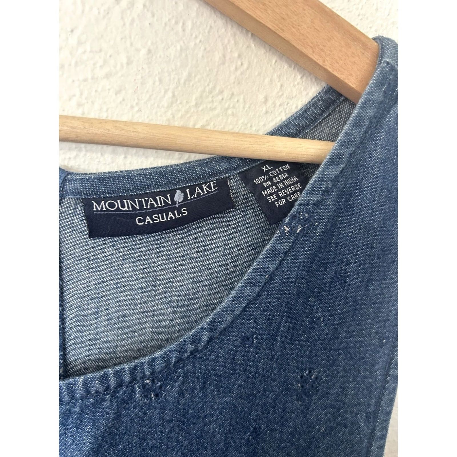 Denime Mountain Lake Casuals Denim Eyelet Embroidered Sleeveless Maxi Dress XL Blue Women Size XL / US 12-14 / IT 48-50 - 4 Thumbnail