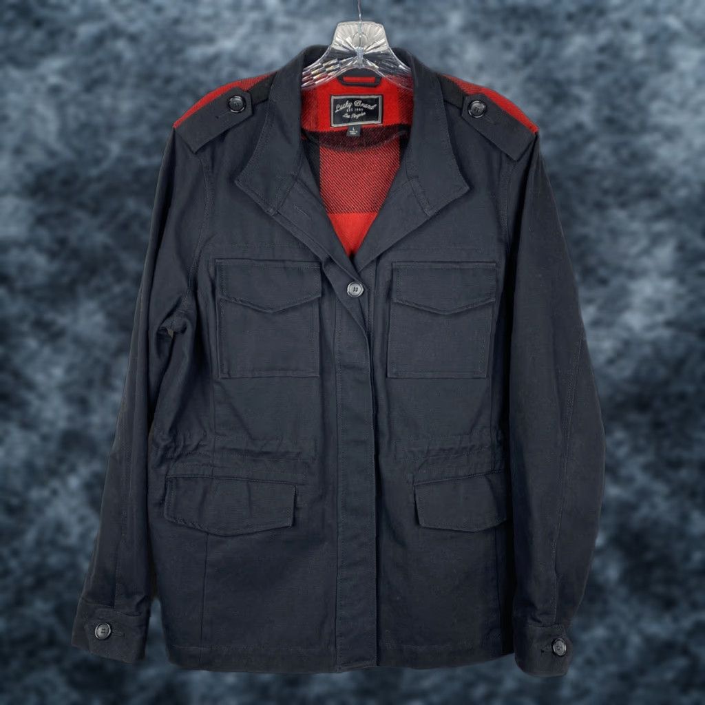 Lucky Brand Lucky Brand Jacket Womens L Black Red Mixed Media Buffalo Plaid Checkered Twill Denim Wool Full Zip Button Casual Fall Spring Winter Womens M/L Size L / US 10 / IT 46 - 1 Thumbnail