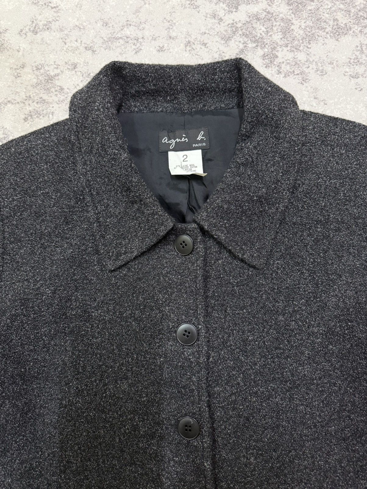 agnes b. Agnes B. Charcoal Black Light Tweed Jacket Button Up Size S / US 4 / IT 40 - 6 Thumbnail