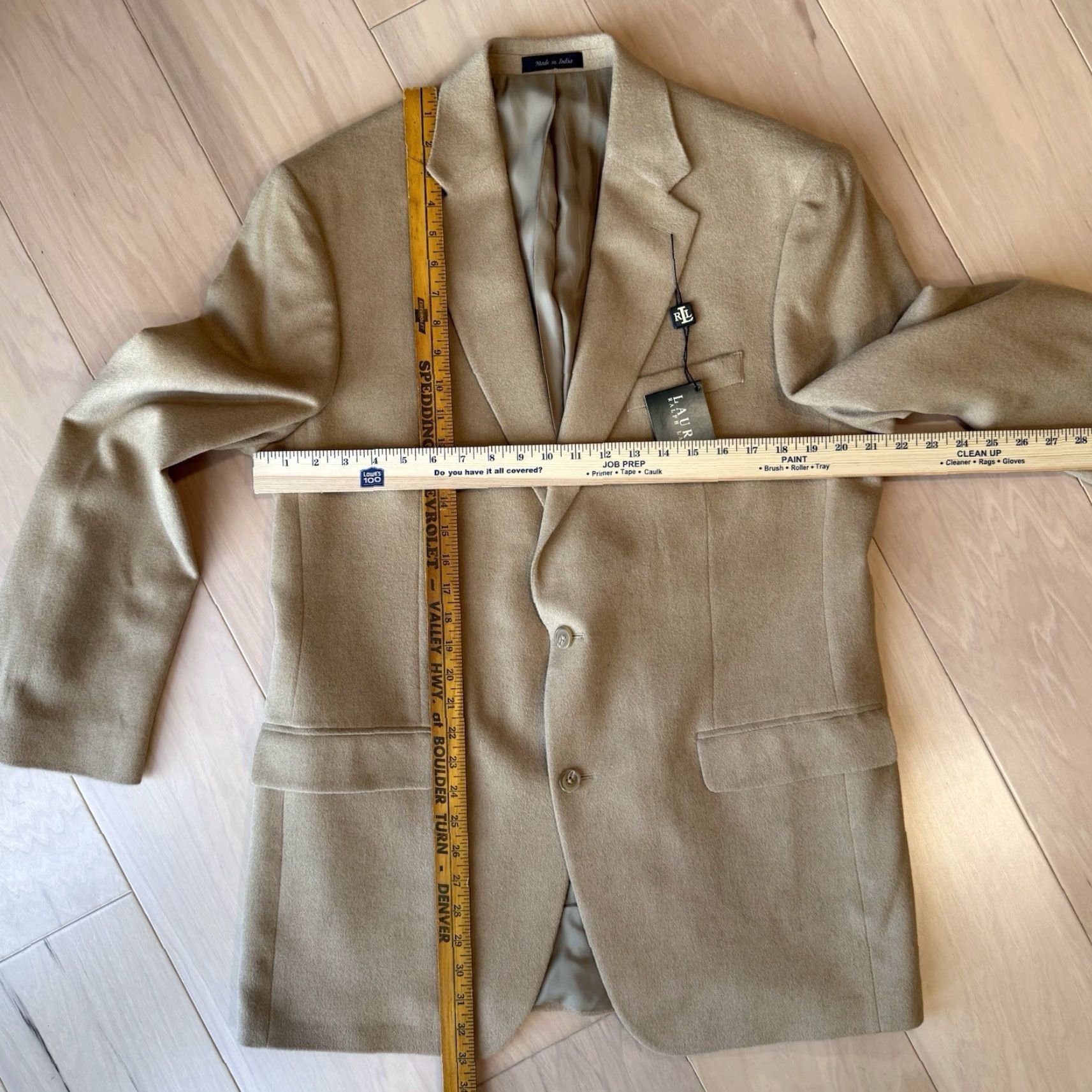 Ralph Lauren VINTAGE Lauren Ralph Lauren Blazer 42L Beige Camel Hair NWT Wool Lining Button Logo Zipper Mens Classic Mid-Length Overcoat, Beige, 42L, Blazer Size 42R - 3 Thumbnail