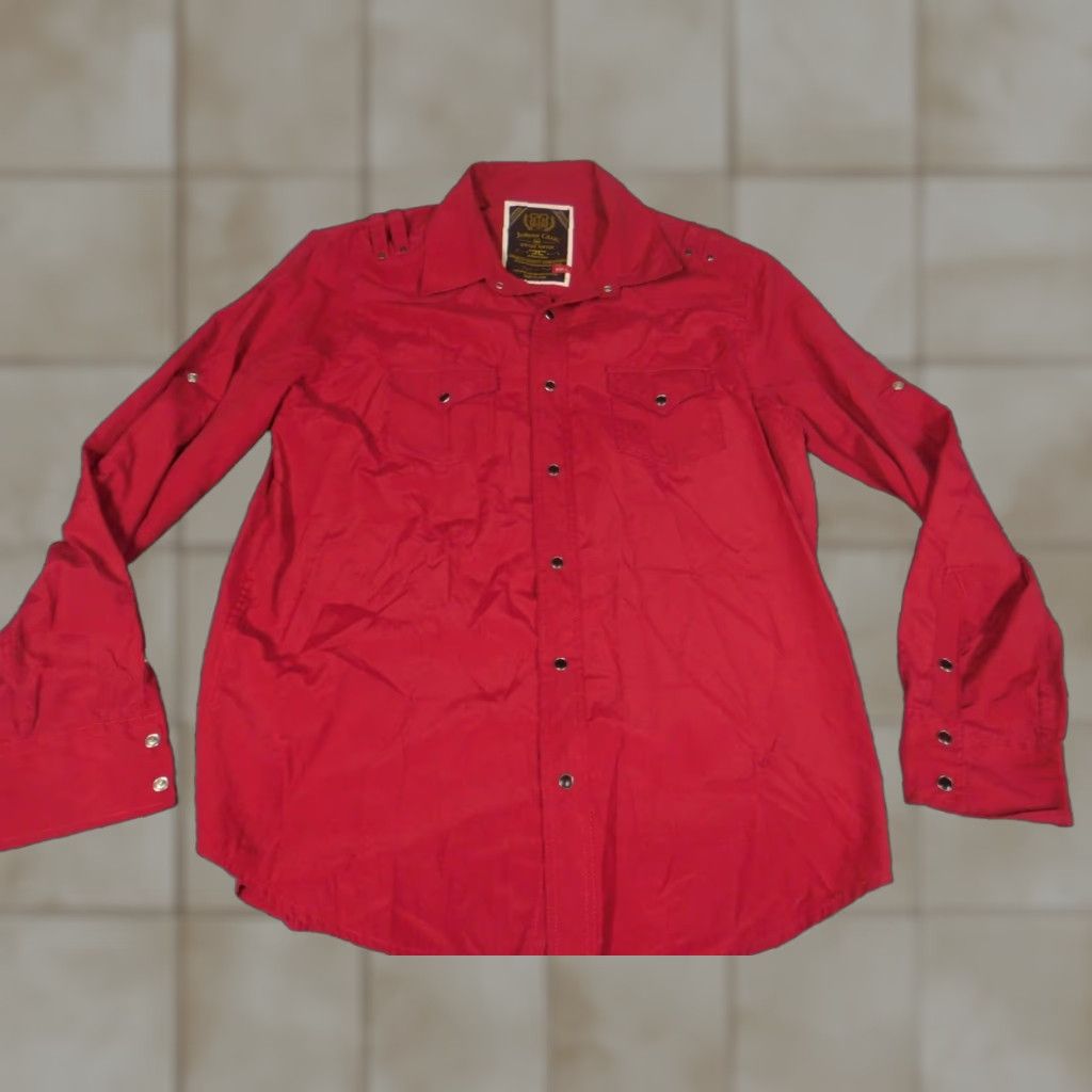 Jordan Craig Jordan Craig Mens Shirt Large Red Button Down Vintage Shirt Long Sleeve Casual Knit Nylon Polyester Button-Up Collared Regular Mens Red 80s? Size US L / EU 52-54 / 3 - 1 Thumbnail