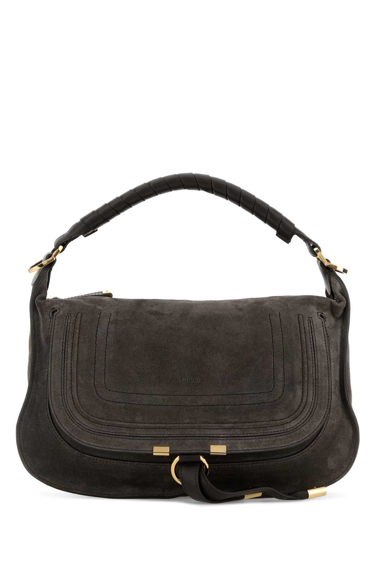 Chloe Dark Brown Suede Small Marcie Shoulder Bag Size ONE SIZE - 1 Thumbnail