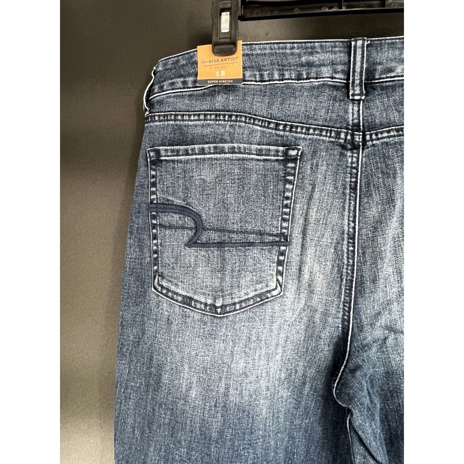 American Eagle Outfitters VINTAGE? No — American Eagle Hi-Rise Boho Artist Flare Jeans Blue 18 Regular Womens Jeans 5-Pocket Retro 70s Boho Stretch Indigo Bright Indigo Size 40" / US 18 - 4 Thumbnail