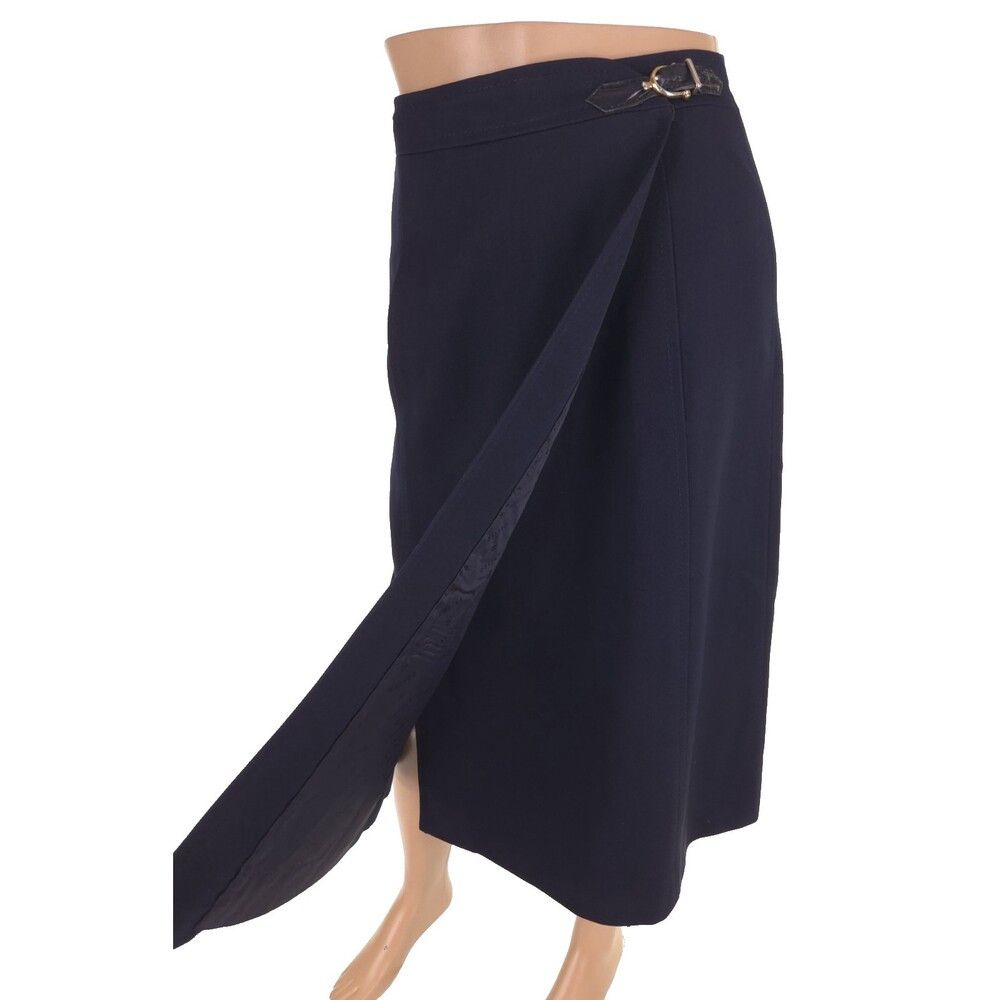 Celine Vintage 80s/90s Celine Paris Wool Wrap Skirt Size 40 M Navy Size 30" / US 8 / IT 44 - 4 Thumbnail