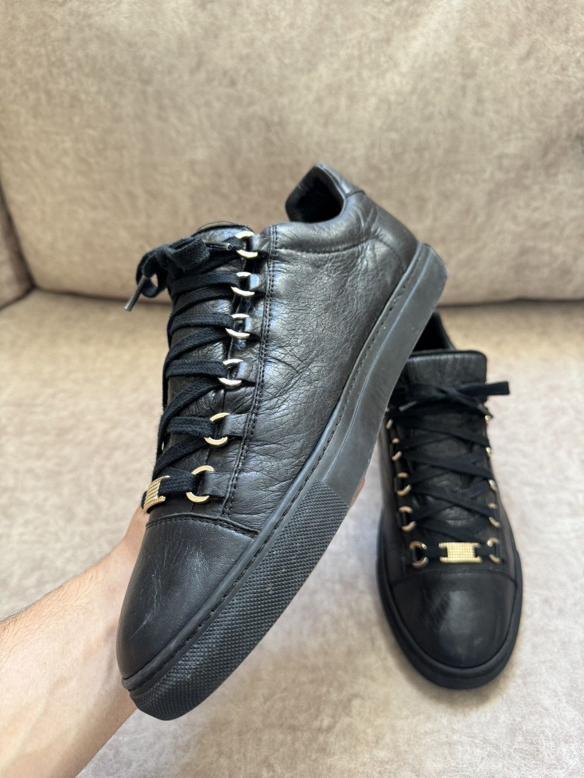 Balenciaga Balenciaga Arena Black Leather Gold Hardware Low-top Size US 9 / EU 42 - 4 Thumbnail