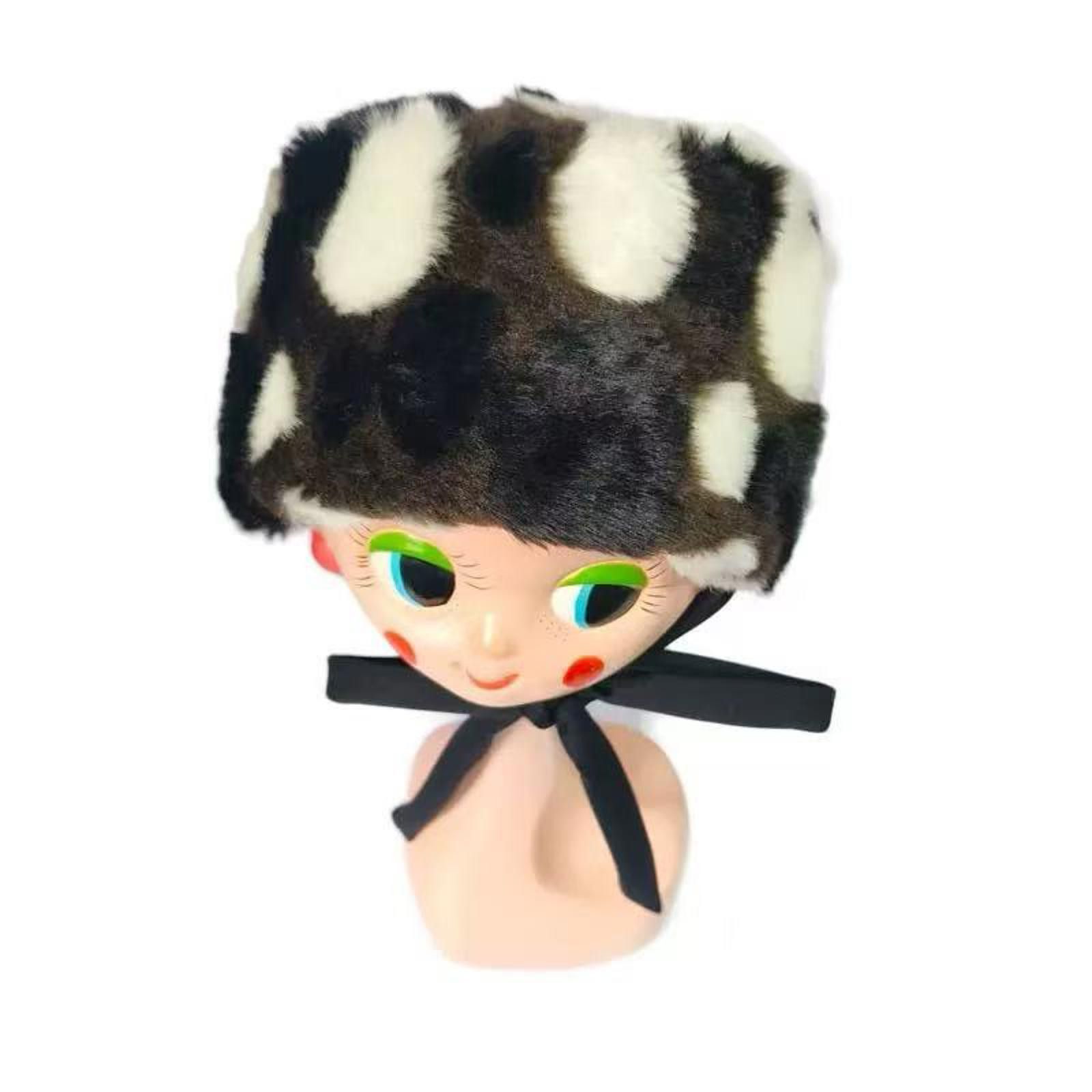 Japanese Brand Y2k Faux Fur Polka Dot Bucket Hat Harajuku Style Size ONE SIZE - 3 Thumbnail