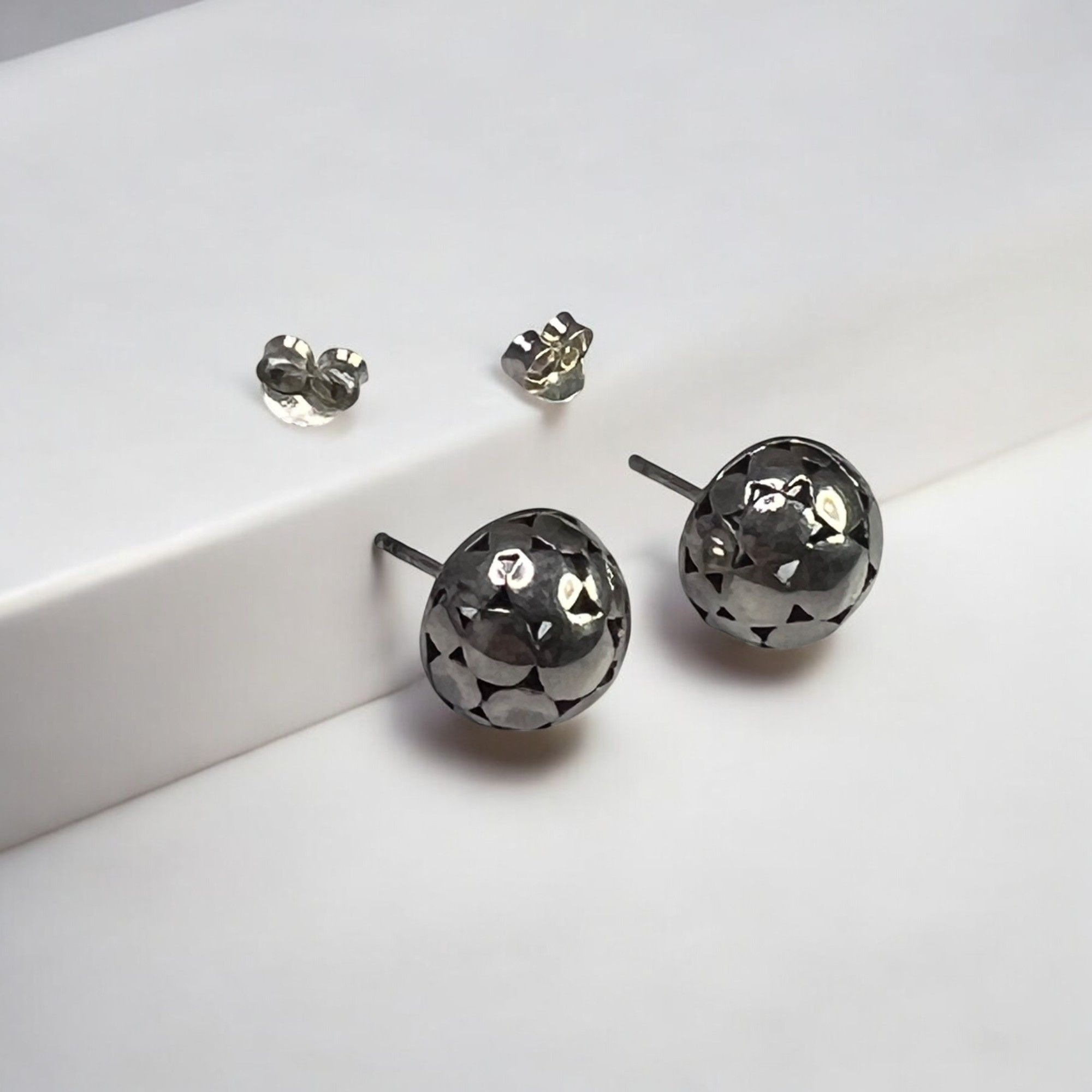 Designer Sterling Silver Faceted Round Stud Earrings Size ONE SIZE - 1 Thumbnail