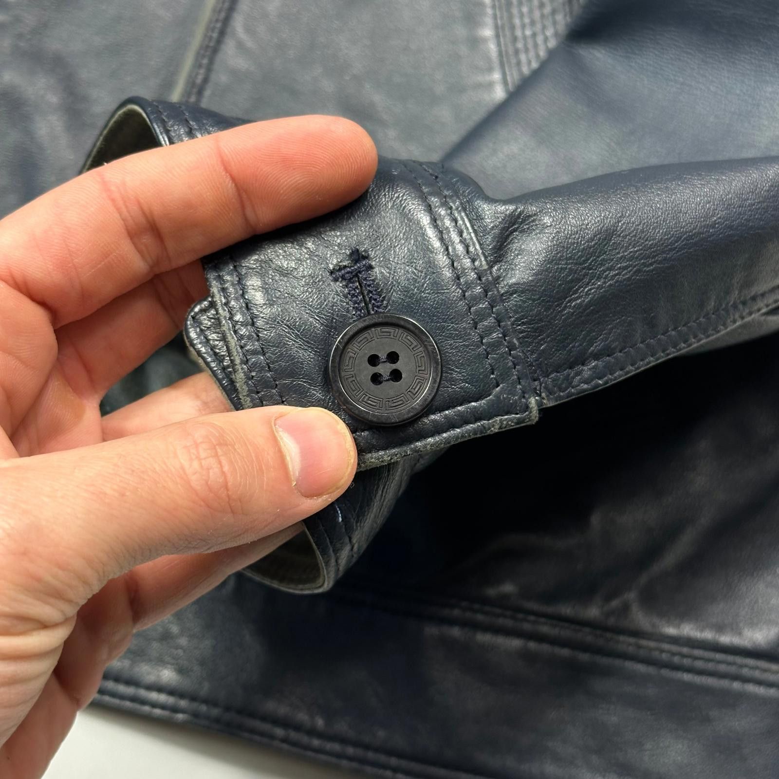 Versace Versace 90’s Classic Blue Leather Piped Moto Jacket - M Size US M / EU 48-50 / 2 - 5 Thumbnail
