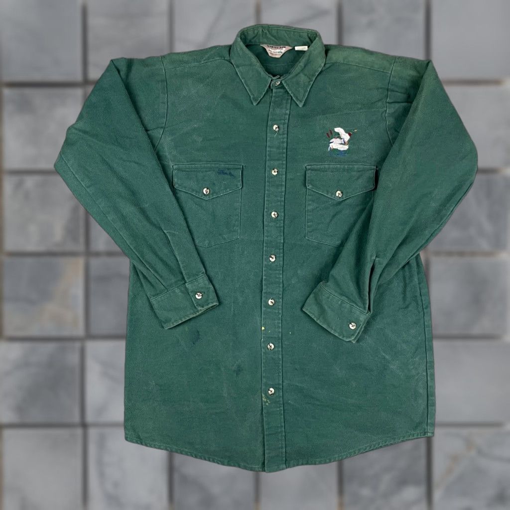 Vintage VINTAGE Winter Run Chamois Shirt - Green, Heavyweight Flannel, Button-Up, Cotton, Long Sleeve, Spread Collar, Size L (Tall) - Men’s, Casual, USA Made Size US L / EU 52-54 / 3 - 1 Thumbnail