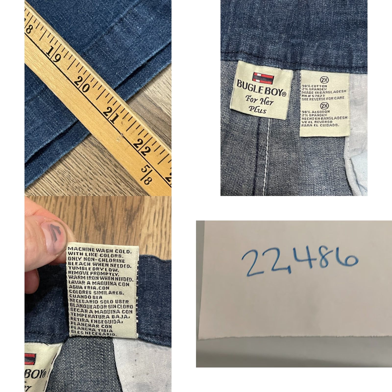 Bugle Boy Bugle Boy Shorts Women's 2X Denim Blue Pockets Stretchable Waist Bermuda Flat Front 2X Womens Size 40" / US 18 - 8 Thumbnail