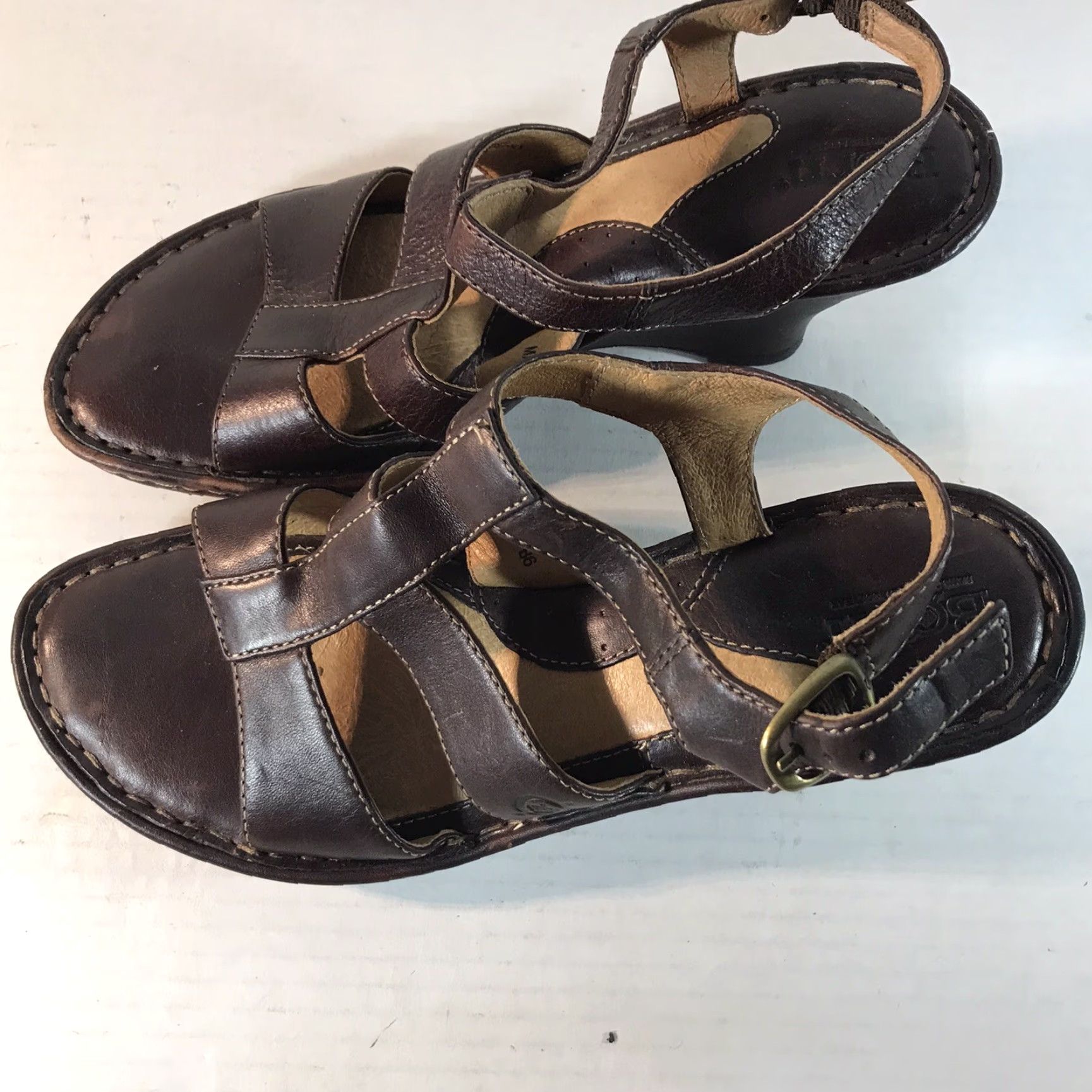 Born VINTAGE Børn Leather Wedge Sandals Womens Size 8 Open Toe Strappy Summer Casual Heel Shoes Size US 8 / IT 38 - 2 Thumbnail