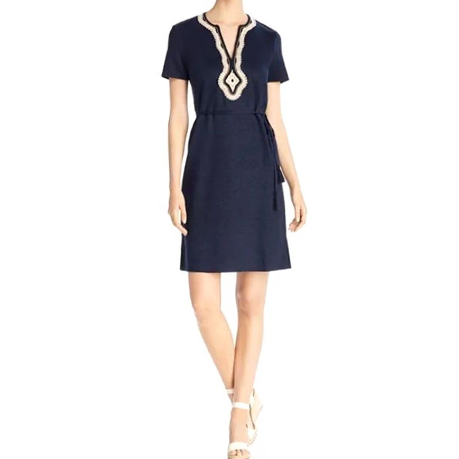 Tory Burch Tory Burch Liliana Soutache Linen Dress Navy Blue S Dress Knee Length Women Linen Color Blue 90s? Market? Size S / US 4 / IT 40 - 3 Thumbnail