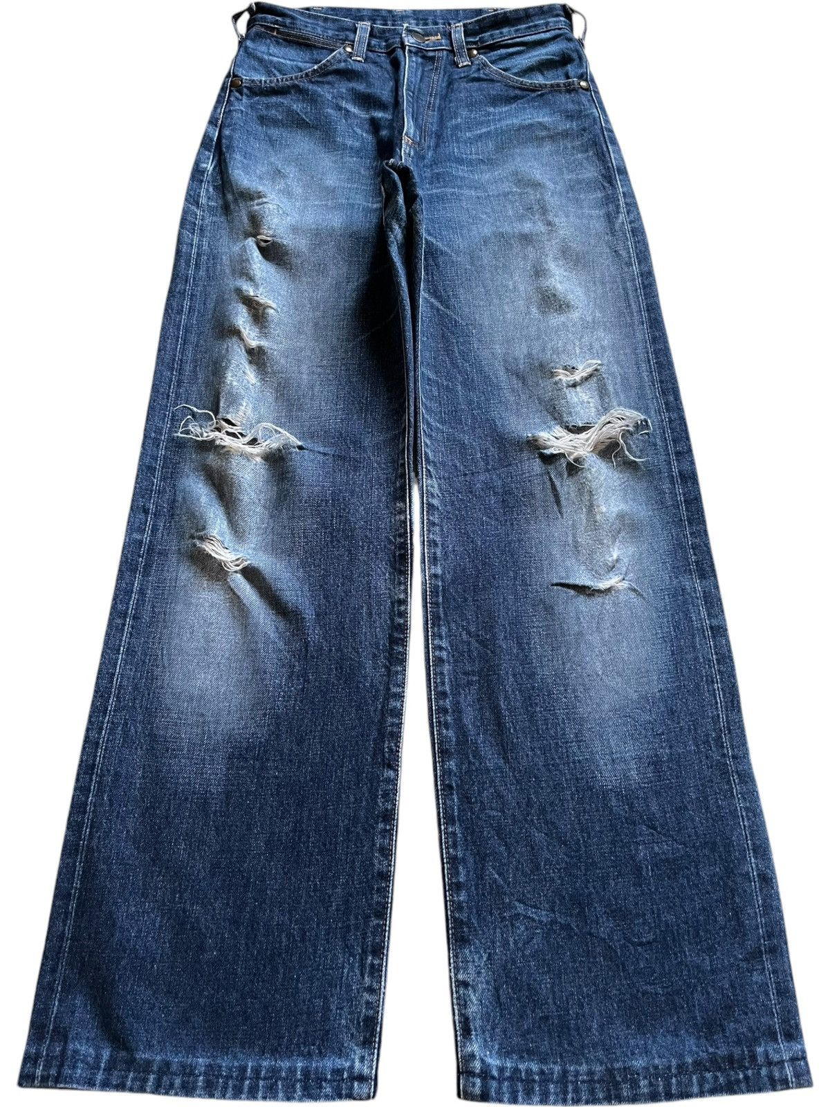 Vintage × Wrangler Wrangler Blue Bell Selvedge Blue Wash Distressed Baggy Jeans Size US 28 / EU 44 - 2 Thumbnail
