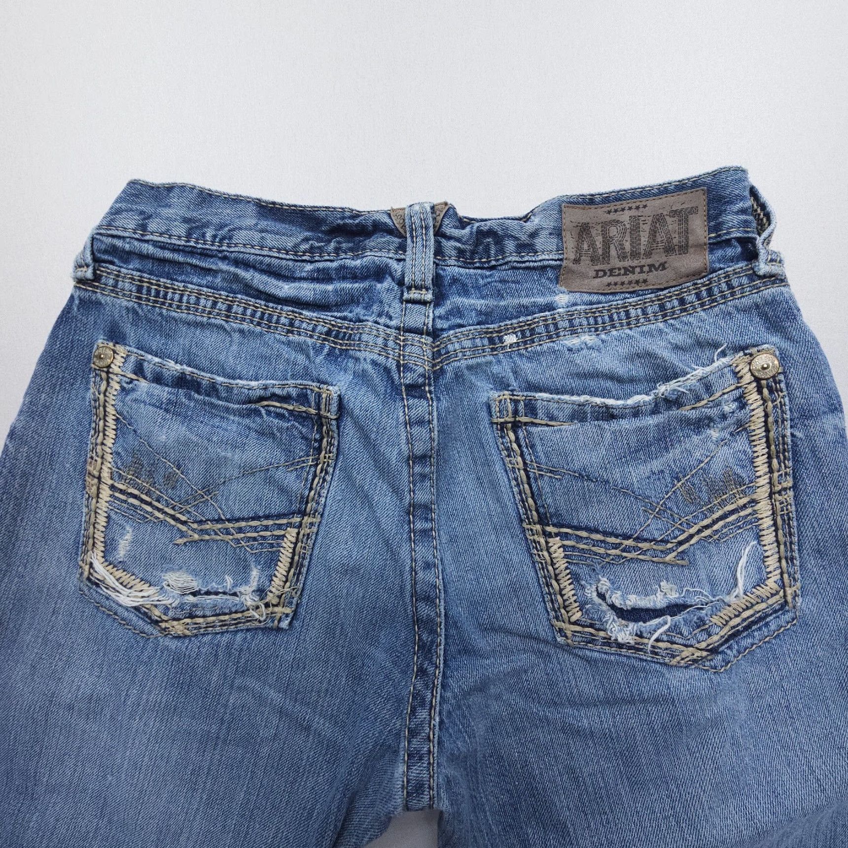 Ariat Ariat Jeans M5 Straight Mens 30 x 32 Blue Distressed 5-Pocket Denim Western Regular Rise Mid Inseam 30 30 in Adult Mens Size US 30 / EU 46 - 3 Thumbnail
