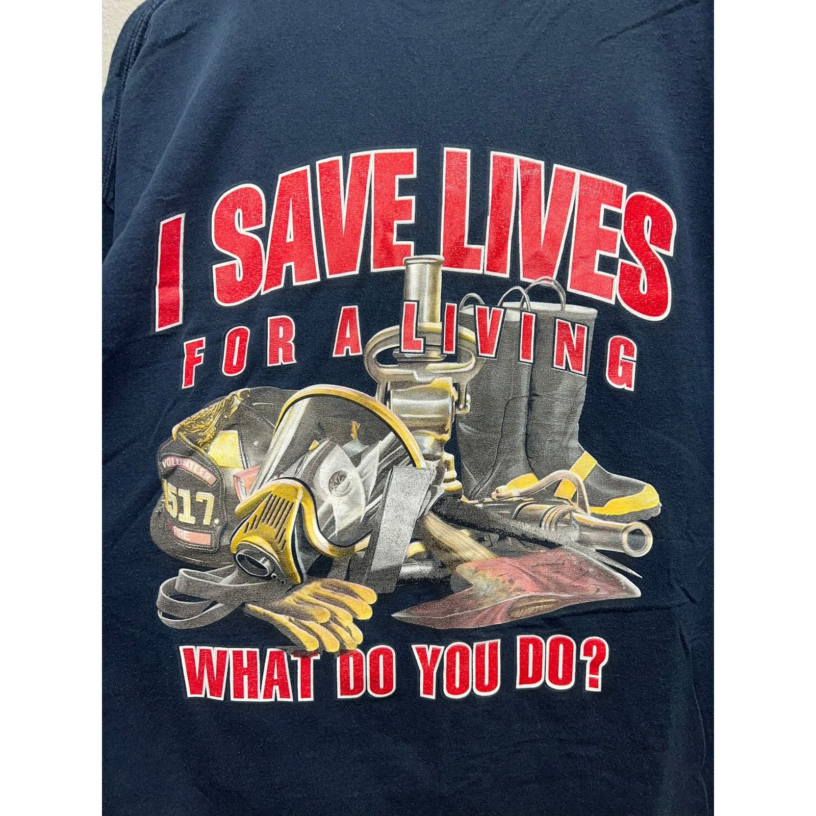 Gildan Vintage Firefighter Shirt I Save Lives For A Living Blue Tee Size US XXL / EU 58 / 5 - 8 Thumbnail