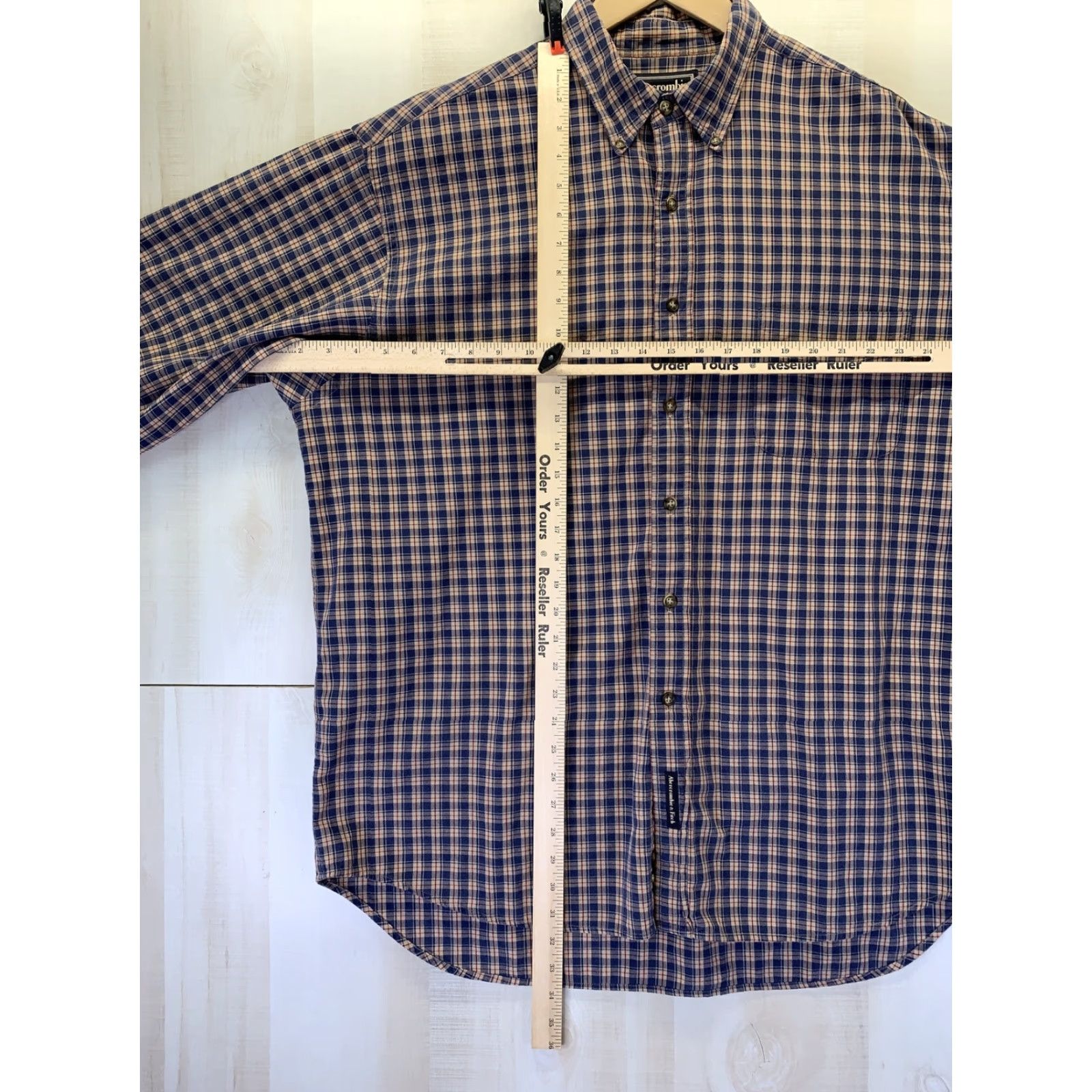 Abercrombie & Fitch VINTAGE Abercrombie & Fitch Mens Button-Down Shirt Plaid Blue Tan L -> (adjusted within rules?) Size US L / EU 52-54 / 3 - 6 Thumbnail