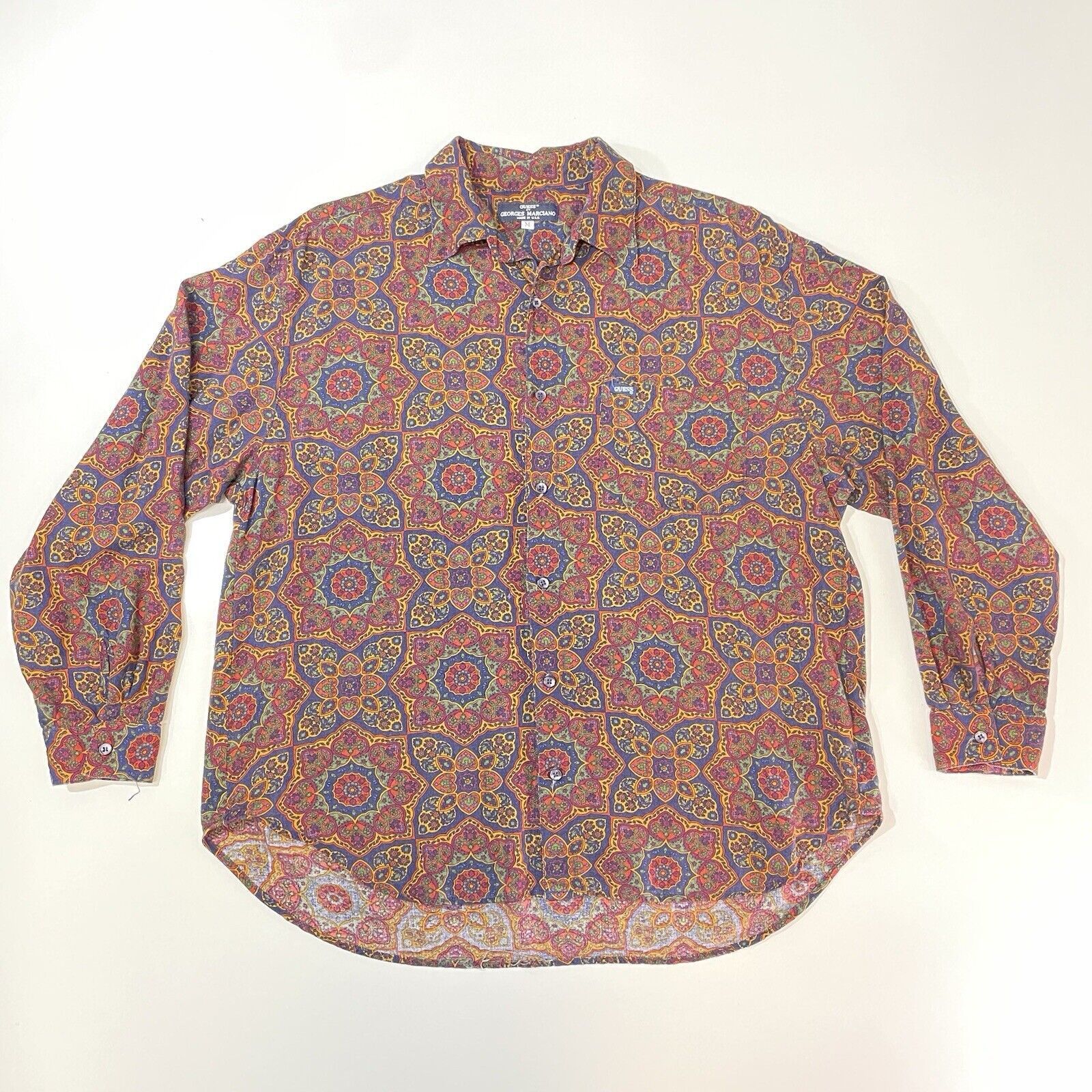 Guess VTG 1990 Guess By Georges Marciano Men’s Club Shirt Paisley Size US M / EU 48-50 / 2 - 1 Thumbnail