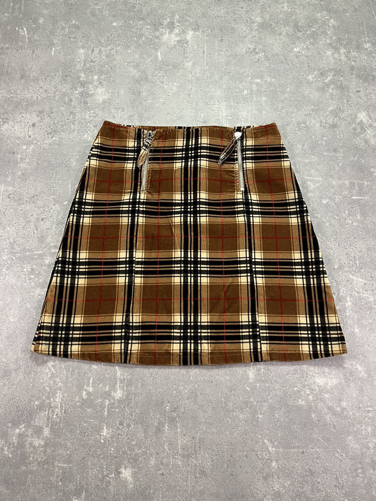 Jean Paul Gaultier 00s Jean Paul Gaultier Double Zipper Checkered Velvet Skirt Size 28" / US 6 / IT 42 - 1 Thumbnail