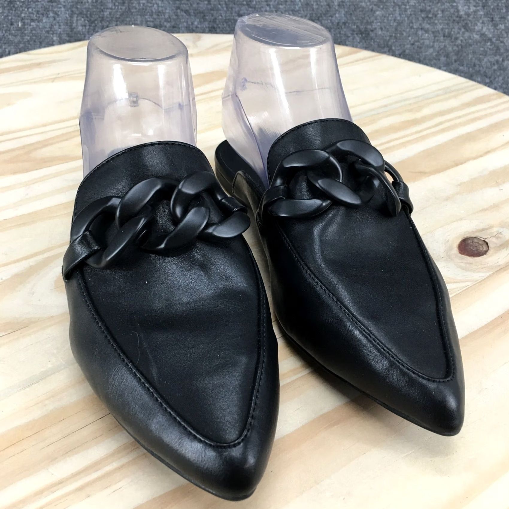 Vintage A New Day Sandals Womens 7 Amber Slip On Pointed Mule Flats Black Faux Leather Sandals Slip-On Flat Mens? No Size US 5 / IT 35 - 3 Thumbnail