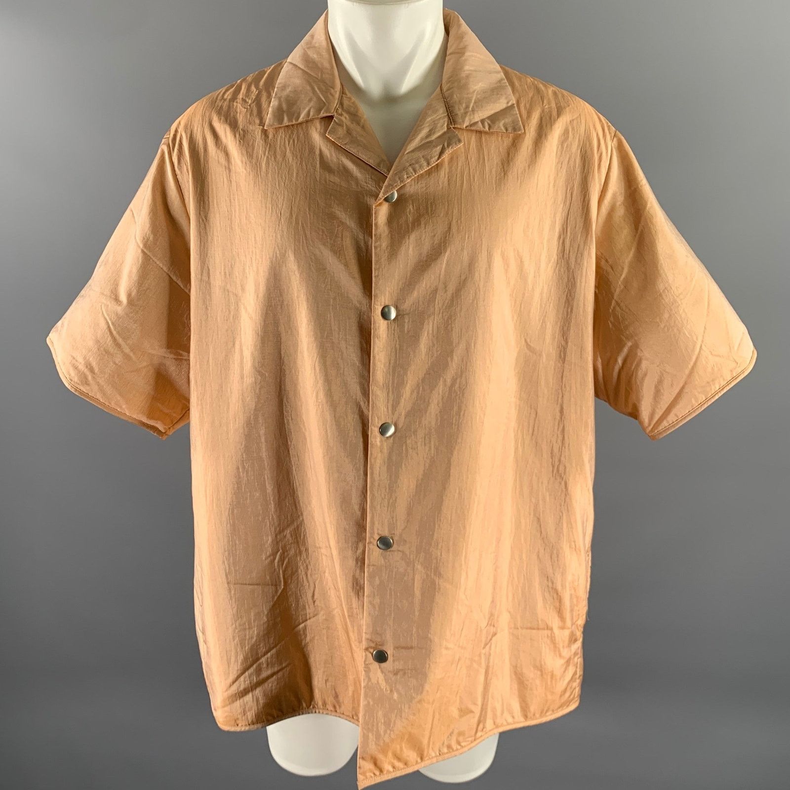 Jil Sander JIL SANDER XL Pink Peach Polyamide Silk Camp Short Sleeve Size US XL / EU 56 / 4 - 1 Thumbnail