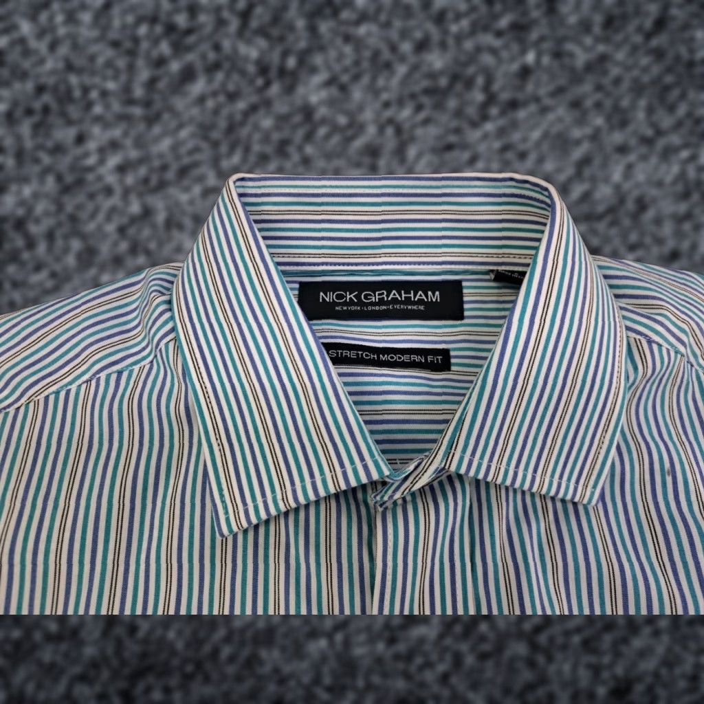 Vintage NWT Nick Graham Men's Modern Fit Teal Striped Long Sleeve Button-Up Shirt M Size US M / EU 48-50 / 2 - 1 Thumbnail