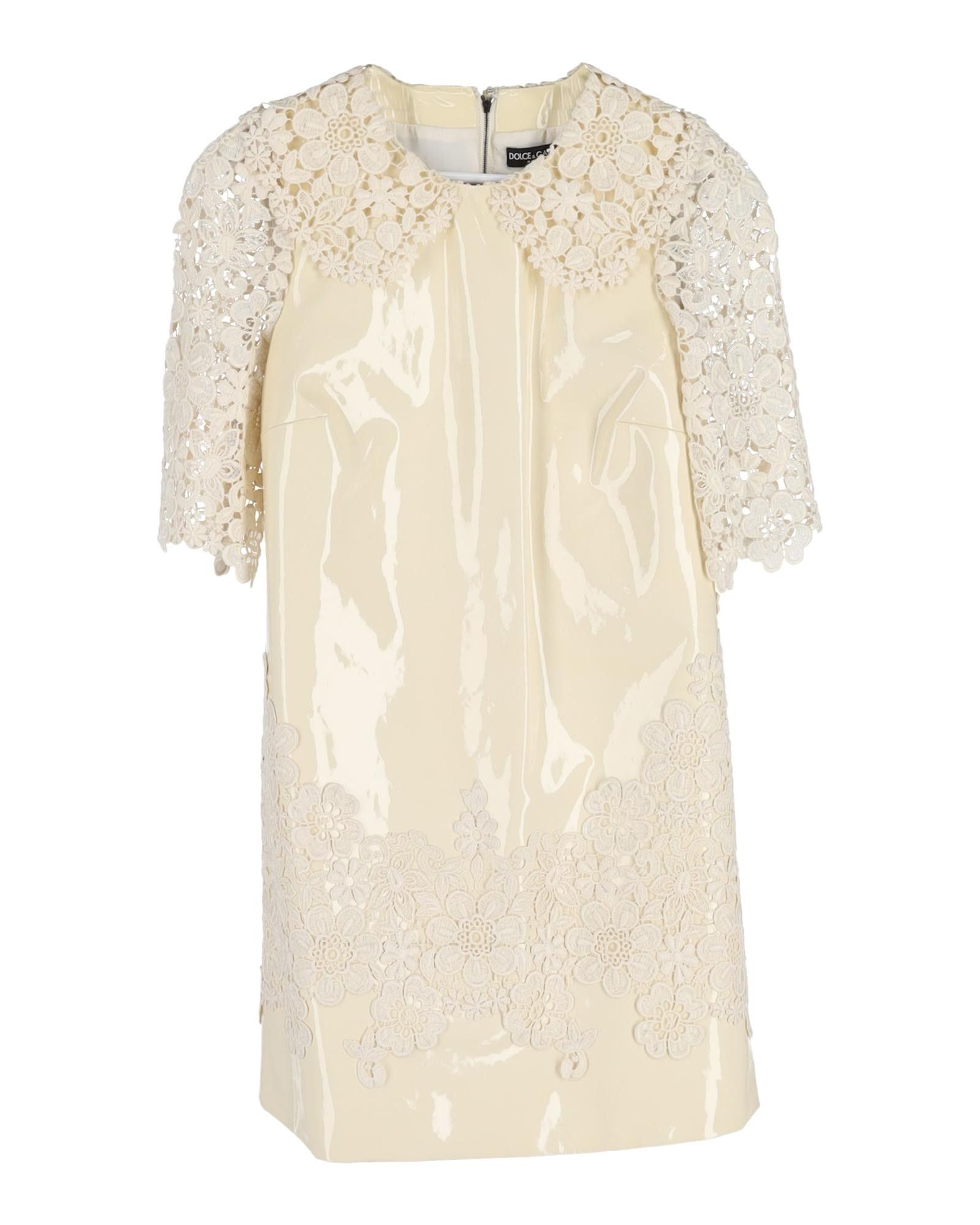 image of Dolce Gabbana Lace-Trim Cream Patent Leather Dress in White/Cream, Women's (Size Small)