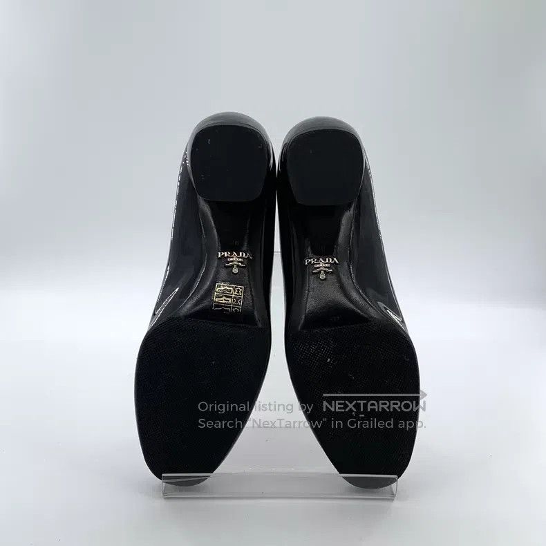 Prada Prada Black patent leather round toe thick heel high heels Size US 7.5 / IT 37.5 - 5 Thumbnail