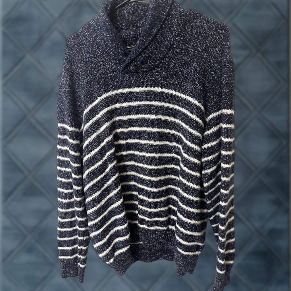 Izod IZOD Sweater Mens XL Peacoat Blue White Stripe Shawl Collar Size US XL / EU 56 / 4 - 1 Thumbnail