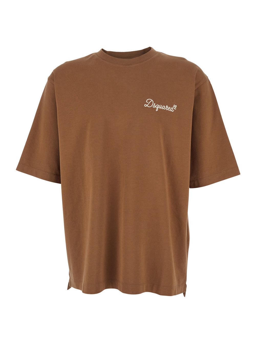 Dsquared2 Brown T-Shirt with Embroidered Logo on the Chest in Cotton Man Size US S / EU 44-46 / 1 - 1 Thumbnail