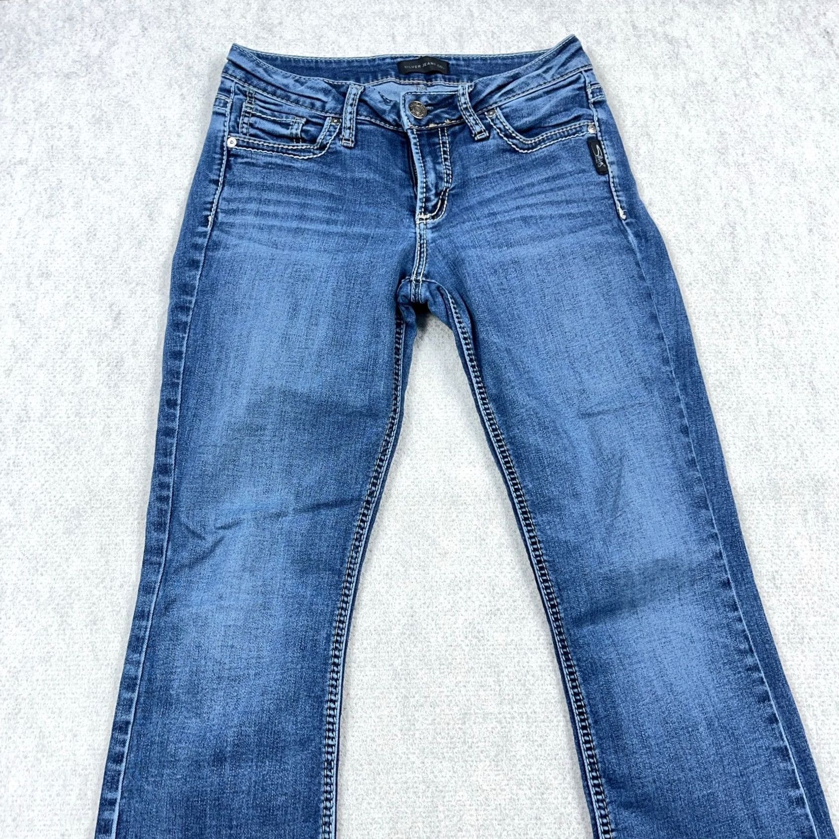 Silver Jeans Co. Silver Jeans Women 27x31 Suki Slim Fit Boot Cut Low Rise Med Wash Faded Flap Size 27" / US 4 / IT 40 - 5 Thumbnail