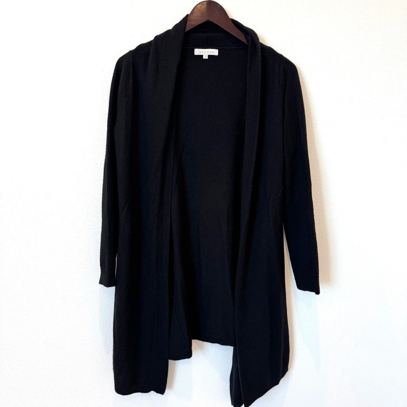 Sandro Sandro Studded Elbow Patch Black Wool/Cashmere Cardigan Size M / US 6-8 / IT 42-44 - 1 Thumbnail