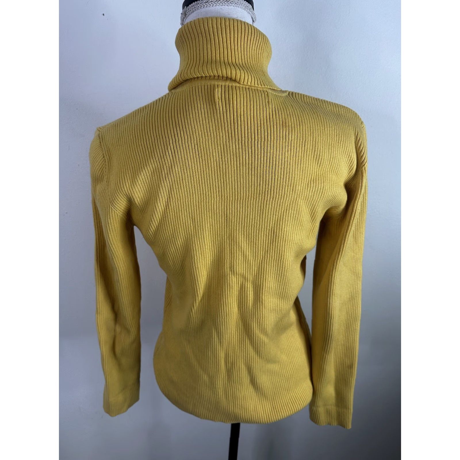 Tommy Hilfiger VINTAGE Tommy Hilfiger Sweater Shirt Women's M Yellow Turtle Neck Cable-Knit 90s USA Logo Size M / US 6-8 / IT 42-44 - 5 Thumbnail