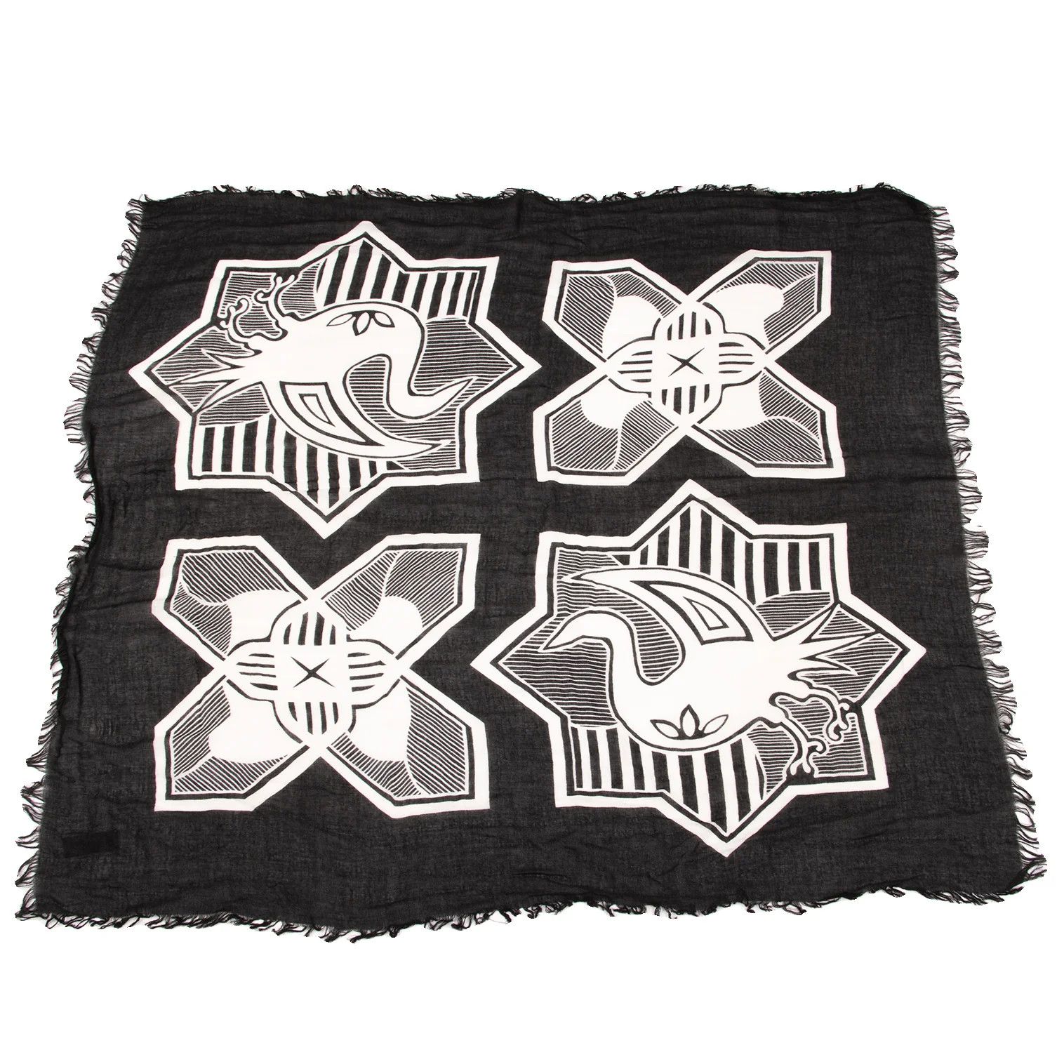 Yohji Yamamoto Yohji Yamamoto Family Crest Print Fringe Scarf Size ONE SIZE - 1 Thumbnail