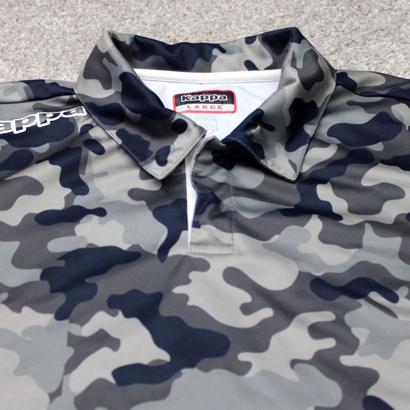 Kappa Kappa Polo Shirt Mens Large Blue/Gray Camouflage Short Sleeve 100% Polyester Pullover Polo Shirt 10 Size US L / EU 52-54 / 3 - 4 Thumbnail
