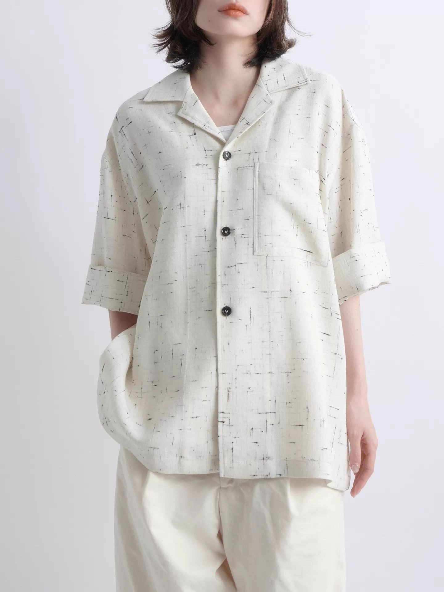 Bottega Veneta BV Vintage Cream White Crosshatch Boxy Short Sleeve Shirt Size US M / EU 48-50 / 2 - 5 Thumbnail